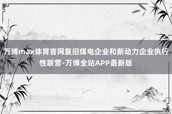 万博max体育官网复旧煤电企业和新动力企业执行性联营-万博全站APP最新版